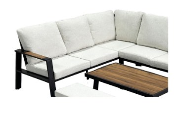 Garden Line Комплект алюмінієвих меблів «Пріштіна» (кутовий диван + лавка + столик) чорний + бежеві подушки, ALM8215 - Home Club