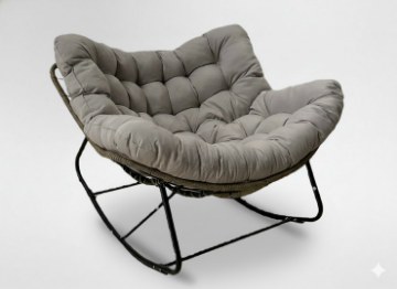 Garden Line Кресло-качалка «Svinga» 112 x 104 x 69 см, коричневый ротанг, серые подушки, FAT6945 - Home Club