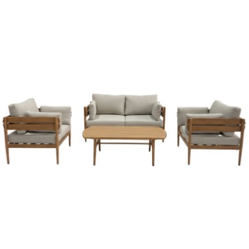 Garden Line Комплект алюмінієвих меблів «Подгориця» (диван + 2 крісла + журнальний столик) коричневий + бежеві подушки, ALM8208 - Home Club