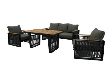 Garden Line Комплект алюминиевой мебели «Скопье» (диван + 2 кресла + столик) серого цвета + серые подушки, ALM8109 - Home Club