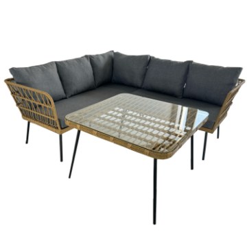 Garden Line Набор Садовой Мебели (Угловой Диван, Стол) - Бразовый, Подушки - Серый, ABI3354 - Home Club