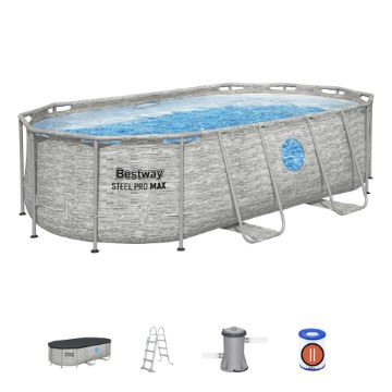 Bestway Овальный каркасный бассейн 4,27 × 2,5 × 1 м (бассейн, фильтрующий насос, лестница, крышка, дозатор), BES56714 - Home Club