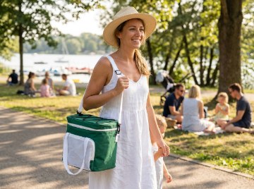 Garden Line Термосумка 28 x 19 x 28 см 14 л, зелено-белая, с двумя охлаждающими вставками, IZO9325 - Home Club