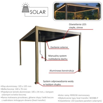 Chomik Алюминиевая биоклиматическая пергола с Led-подсветкой, 3 x 3 x 2,5 м, с имитацией дерева, RIT1415 - Home Club