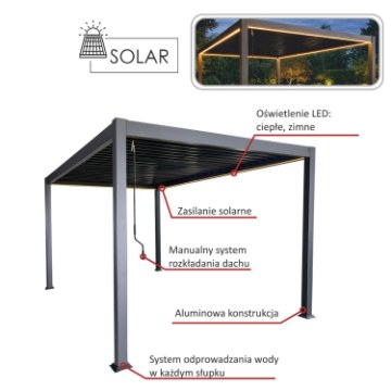 Chomik Алюминиевая биоклиматическая пергола с Led-подсветкой, 3 x 3 x 2,5 м, антрацитовый цвет, RIT1422 - Home Club