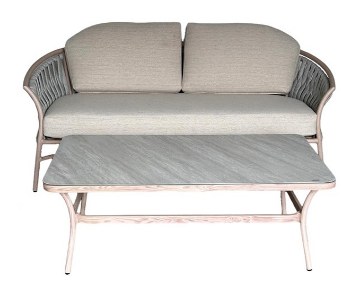 Garden Line Набор алюминиевой мебели «Valletta» (диван + 2 кресла + журнальный столик) бежевого цвета с серыми подушками, ALM8147 - Home Club