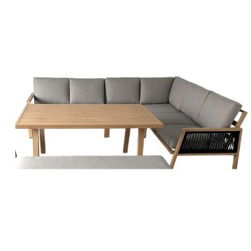 Garden Line Набор алюминиевой мебели «Оттава» (угловой диван + скамейка + столик) коричневого цвета с серыми подушками, ALM8154 - Home Club