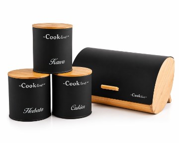 Chomik Хлібник Ortica - Бамбуковий З Металевим Кришкою 36,5x25x13 См Чорний Матовий + 3 Контейнери 11,5x11,5x12 См, NEL4935 - Home Club