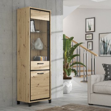 Forte Вузька вітрина 65 см Trondheim Дуб Artisan/Дуб чорний, TDHV712-C773 - Home Club