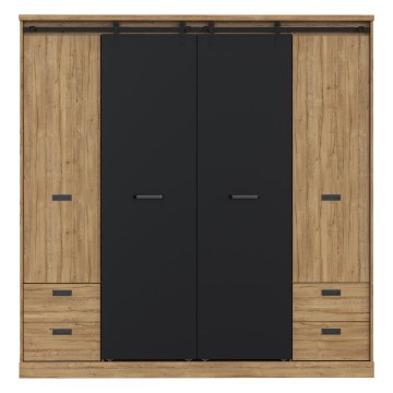 Forte Розсувна шафа 200 см із шухлядами Kaszimiro, дуб Waterford/чорний, KZMS944-M328 - Home Club