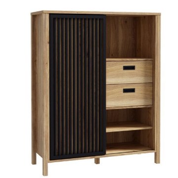 Forte Шафа 100 см з ламелями та шухлядами Jytana Дуб Mauvella/Чорний, JTNR323L-M635 - Home Club
