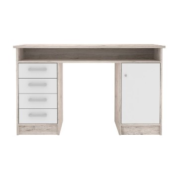 Forte Письмовий стіл 125x55 см з 4 шухлядами та шафкою, що замикається на ключ, білий/пісочний дуб, MT931-T19 - Home Club