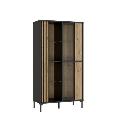 Forte Вітрина з ламелями 90 см Joakimis Дуб Mauvella/Чорний, JMXV521-M637 - Home Club