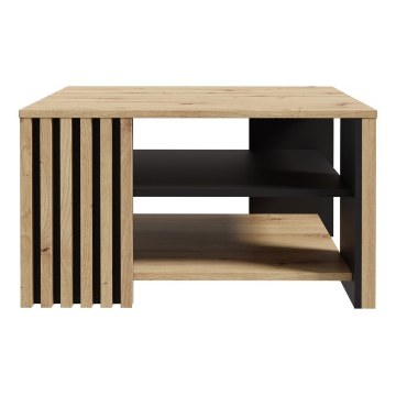 Forte Кавовий столик з ламелями 80x80 см Cardigan Чорний/Дуб Artisan, CFTT5150-M624 - Home Club