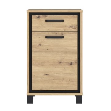 Forte Шафа для взуття в стилі лофт, 55 см, з висувною шухлядою Trondheim, дуб Artisan/чорний дуб, TDHD211-C773 - Home Club