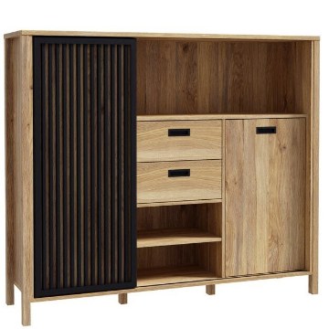 Forte Шафа 150 см з ламелями та шухлядами Jytana Дуб Mauvella/Чорний, JTNR332L-M635 - Home Club