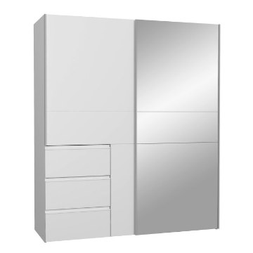 Forte Розсувна шафа з дзеркалом і шухлядами, 170 см, Winn 2, біла, W2QS8233S-120 - Home Club