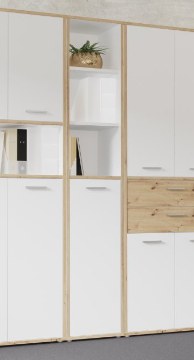 Forte Вузька напіввідкрита стелажна стійка висотою 45 см Keflavik, біла/дуб Artisan, KFLR812-C881 - Home Club