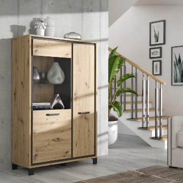 Forte Вітрина 100 см Trondheim Дуб Artisan/Дуб чорний, TDHV622L-C773 - Home Club