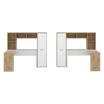 Forte Кутовий письмовий стіл із книжковою шафою, білий/дуб Artisan, ERBB541-C979 - Home Club