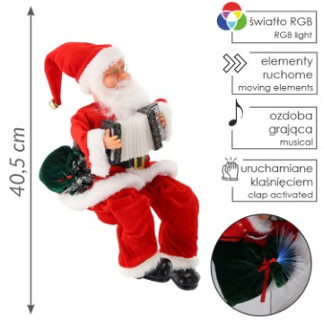 Chomik Санта Клаус С Акордеоном - Играющий Led 40,5 См, SAT6529 - Home Club