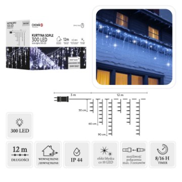 Chomik Занавес Sople 300L «Холодный белый» + «Холодный флэш», длина 3 + 12 м, LED9850 - Home Club