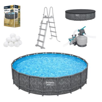 Bestway Каркасный бассейн 6,1 × 1,32 м (песочный фильтр, лестница, крышка), BES561KE - Home Club