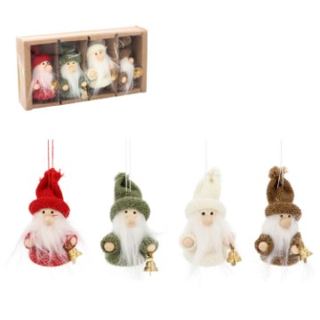 Chomik Набор из 4 елочных украшений — гномы, 8 см, разноцветные, TIA4499 - Home Club