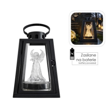 Chomik Чорний Ліхтар 10 × 10 × 20 См З Led-Вставкою — Теплий Білий Янгол, LED9107 - Home Club