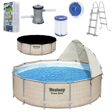 Bestway Бассейн на каркасе 3,96 × 1,07 м (бассейн, фильтрующий насос, лестница, крышка, навес, дозатор), BES5614V - Home Club