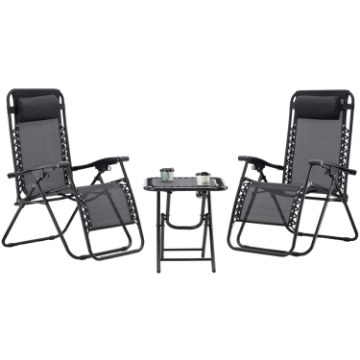 Garden Line Комплект із 2 садових шезлонгів зі столиком «Combo Set», чорний, LEZ7550 - Home Club