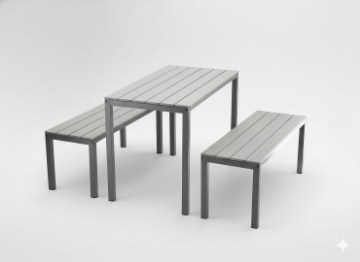Garden Line Набір Садових Меблів Стіл 110 x 58,5 x 75,5 См + 2 Лавки 110 x 39 x 45 См Сірий, MEB0841 - Home Club