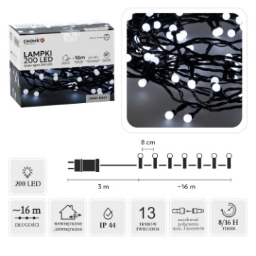 Chomik Светодиодные лампы Kulki 200L холодный белый, длина 3 + 16 м, LED0153 - Home Club
