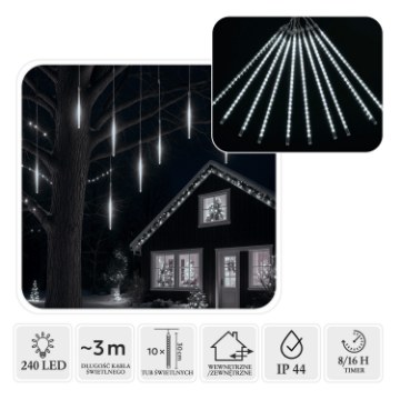 Chomik Штора Meteory Led, 10 шт., 30 см, холодний білий, довжина 3 + 2,7 м, для внутрішнього/зовнішнього використання, LED1773 - Home Club