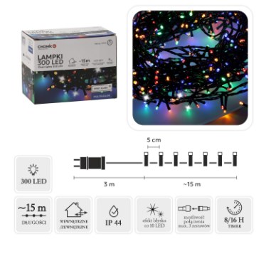 Chomik Світлодіодні ліхтарі 300L, багатоколірні + холодний спалах, довжина 3 + 15 м, для внутрішнього та зовнішнього використання, LED9553 - Home Club