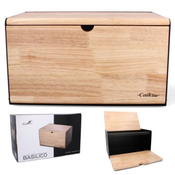 Chomik Хлібниця Basilico — Емальована Чорна З Бамбуковим Корпусом 35,5 × 21,5 × 19,5 См, NEL5101 - Home Club