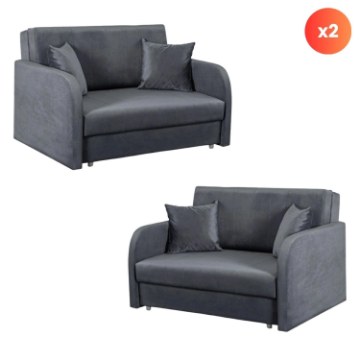Mebel Elite Комплект из 2 двухместных кресел-кроватей Vero 2, серый, PPHUE.BASIA2/PAROS6/Z2/FW - Home Club