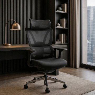 Mebel Elite Обертове крісло Delsin, ергономічне, чорне, з підніжкою, ME.DELSIN/CZ/T/FO - Home Club