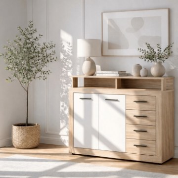 Mebel Elite Комод Blago Midi A 119,5 см, дуб «Сонома»/белый, W.LUNA/MIDIA/DS/B/KOM2D4S - Home Club