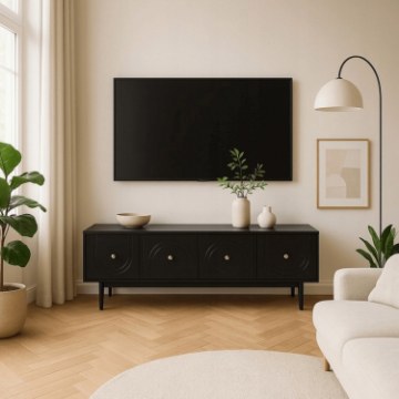 Mebel Elite Тв-тумба Marlen 155 см, черная, W.MAZOMA/CZ/N.CZ/U.ZL/RTV4D - Home Club