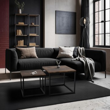 Mebel Elite Набір столиків Ris «Дуб рустикальний/Чорний», ME.RIS/DRU/CZ/L - Home Club