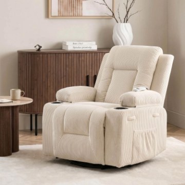 Mebel Elite Раскладной массажный кресло Box, бежевое, из вельвета, ME.BOX2/BZ/SZTR/FW - Home Club