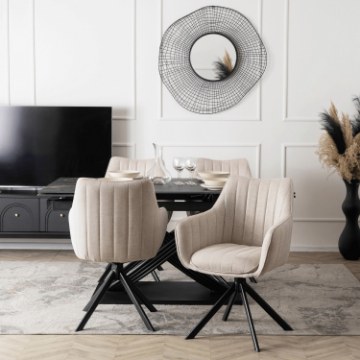 Mebel Elite Комплект: стіл Ibiza 160–240 см, чорний мармур/чорний, та 4 стільці Mumbai, кремовий, IBIZA/CZZL/CZ/S160-240/MUMBAI/KR/T/Z4/K - Home Club