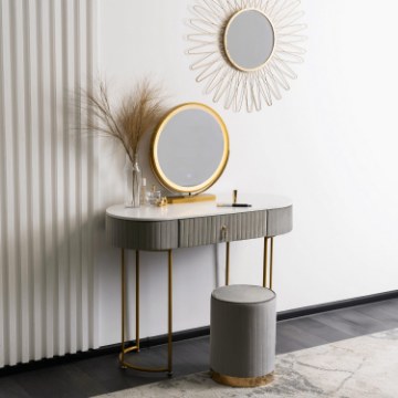 Mebel Elite Туалетный столик Sarah, серый/золотой, ME.SARAH/P/ZL/B - Home Club