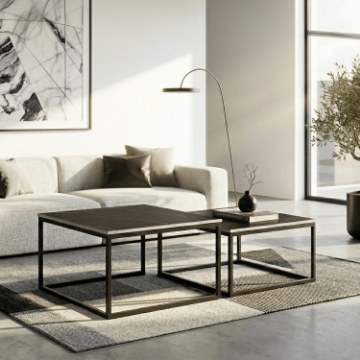 Mebel Elite Набір керамічних столиків Tenor «Чорний мармур»/«Чорний», ME.TENOR/CZCER/CZ/L - Home Club