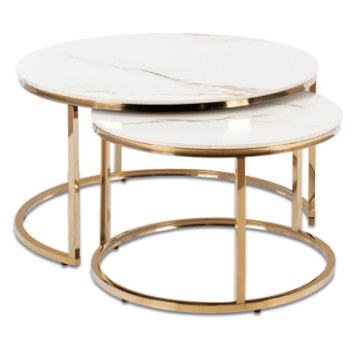 Mebel Elite Набор керамических столиков Milano «Белый мрамор/Золотой», ME.MILANO/BM/ZL/L - Home Club