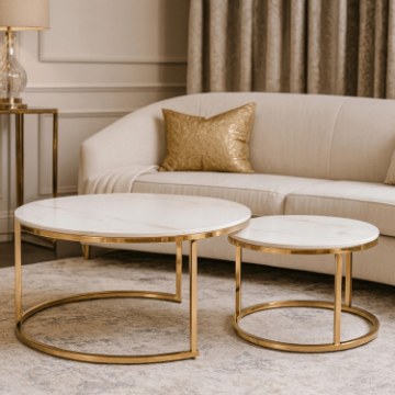 Mebel Elite Набір керамічних столиків Milano «Білий мармур/Золотий», ME.MILANO/BM/ZL/L - Home Club