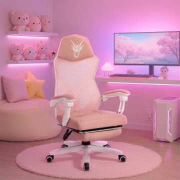 Mebel Elite Игровое вращающееся кресло Bing с подставкой для ног, розово-белого цвета, ME.BING/B/R/T/FO - Home Club