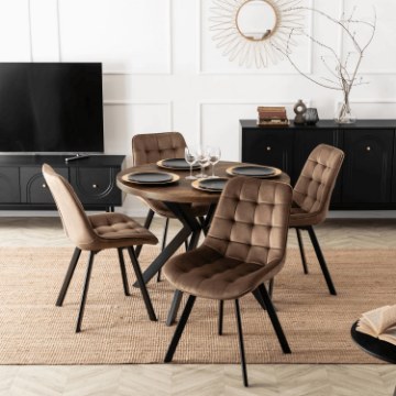 Mebel Elite Комплект: стіл Lukas 100–250 см, дуб рустикальний/чорний, та 4 стільці Rick, коричневі, LUKAS/DRU/CZ/S/RICK/BR/V/Z4/K - Home Club