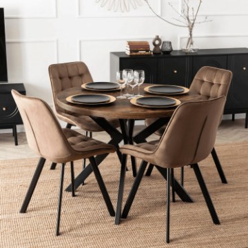 Mebel Elite Комплект: стол Lukas 100–250 см (дуб рустик/чёрный) и 4 стула Rick (коричневые), LUKAS/DRU/CZ/S/RICK/BR/V/Z4/K - Home Club